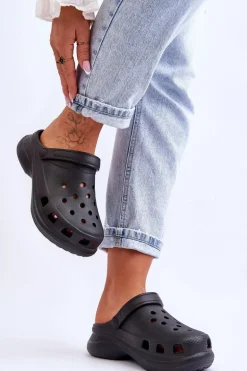 Piankowe Klapki Kroksy Na Masywnej Podeszwie Czarne Katniss