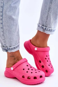 Piankowe Klapki Kroksy Na Masywnej Podeszwie Ciemnoróżowe Katniss