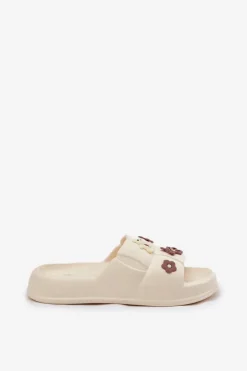 Piankowe Klapki Z Przypinkami Ecru Redienna