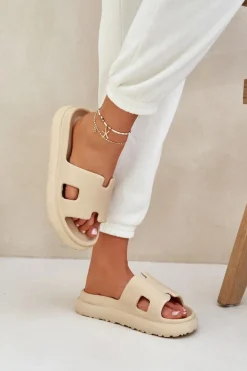 Piankowe Klapki Z Wycięciami Beżowe Neladith