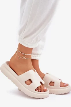 Piankowe Klapki Z Wycięciami Jasnobeżowe Neladith