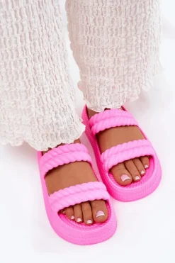 Piankowe Lekkie Klapki Damskie Na Platformie S.Barski ZK51-001 Fuksja