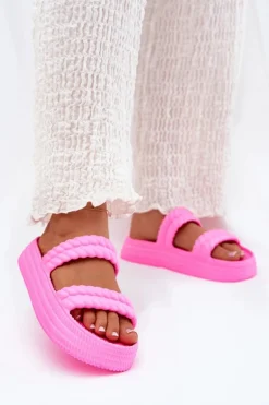 Piankowe Lekkie Klapki Damskie Na Platformie S.Barski ZK51-001 Fuksja