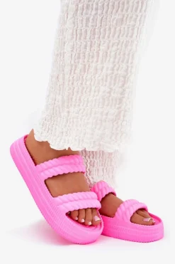 Piankowe Lekkie Klapki Damskie Na Platformie S.Barski ZK51-001 Fuksja