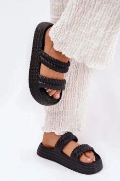 Piankowe Lekkie Klapki Damskie Na Platformie S.Barski ZK51-001 Czarne