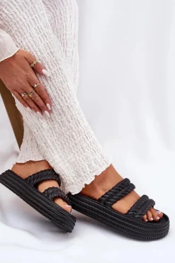 Piankowe Lekkie Klapki Damskie Na Platformie S.Barski ZK51-001 Czarne