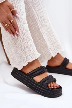 Piankowe Lekkie Klapki Damskie Na Platformie S.Barski ZK51-001 Czarne