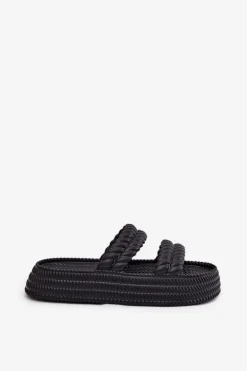 Piankowe Lekkie Klapki Damskie Na Platformie S.Barski ZK51-001 Czarne