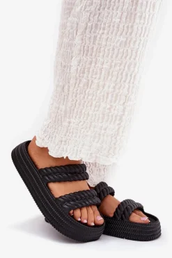 Piankowe Lekkie Klapki Damskie Na Platformie S.Barski ZK51-001 Czarne