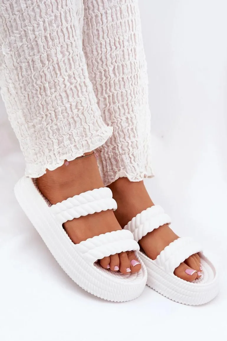 Piankowe Lekkie Klapki Damskie Na Platformie S.Barski ZK51-001 Białe