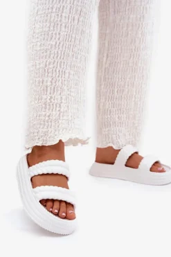 Piankowe Lekkie Klapki Damskie Na Platformie S.Barski ZK51-001 Białe