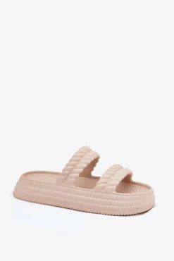 Piankowe Lekkie Klapki Damskie Na Platformie S.Barski ZK51-001 Beżowe