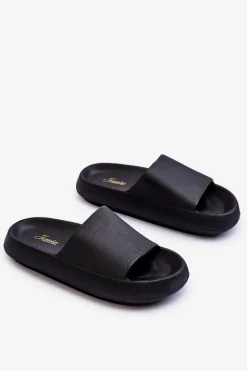 Piankowe Modne Klapki Na Masywnej Platformie Czarne Linnea