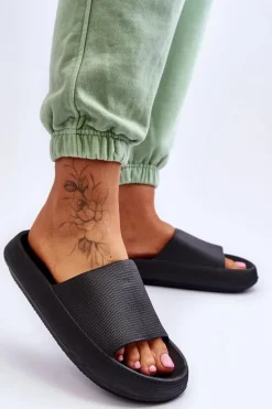 Piankowe Modne Klapki Na Masywnej Platformie Czarne Linnea