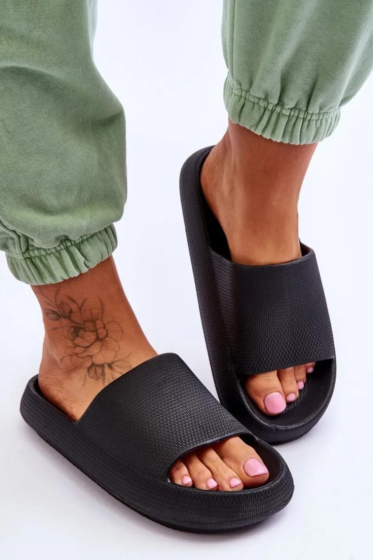 Piankowe Modne Klapki Na Masywnej Platformie Czarne Linnea