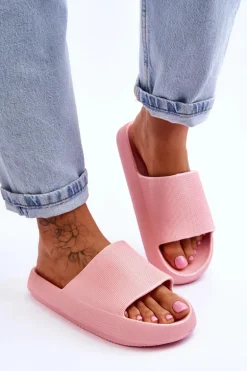 Piankowe Modne Klapki Na Masywnej Platformie Różowe Linnea