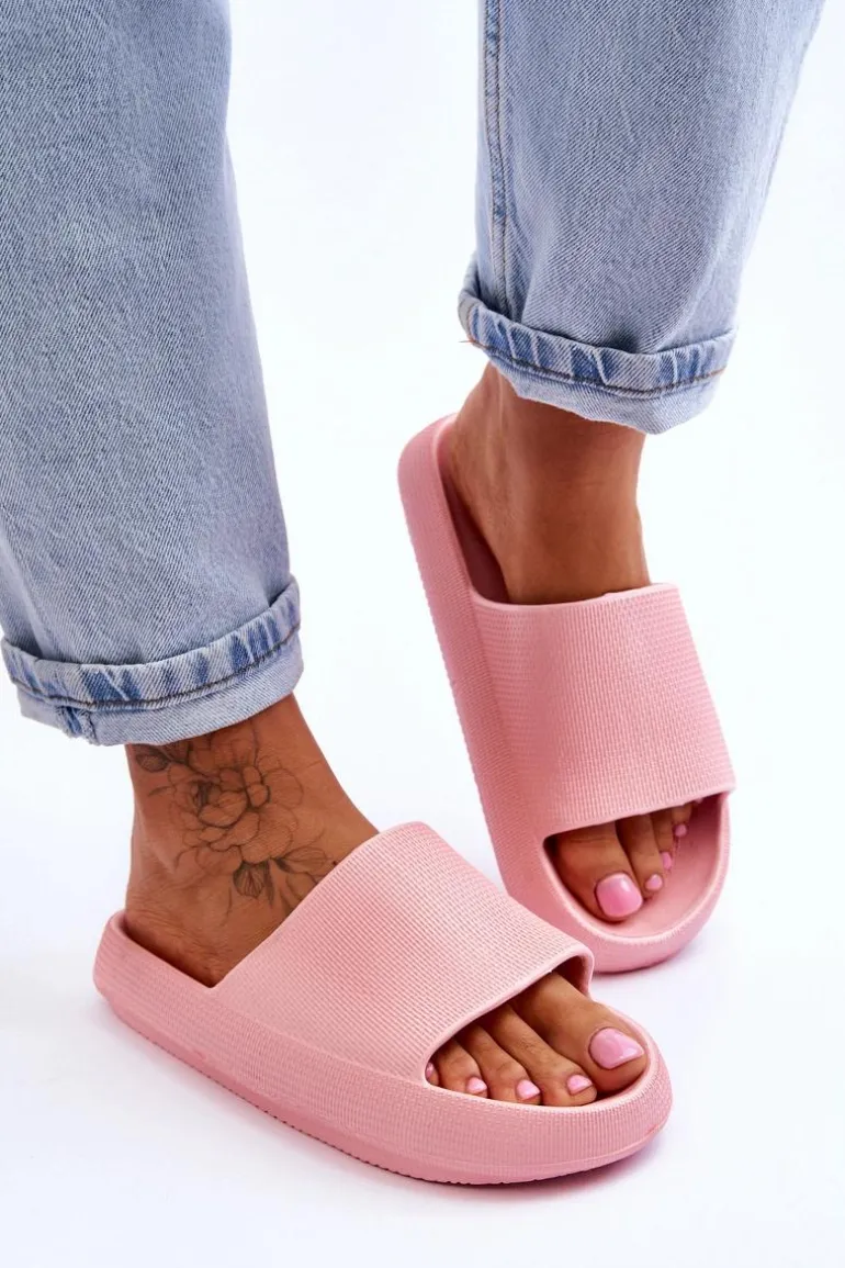 Piankowe Modne Klapki Na Masywnej Platformie Różowe Linnea