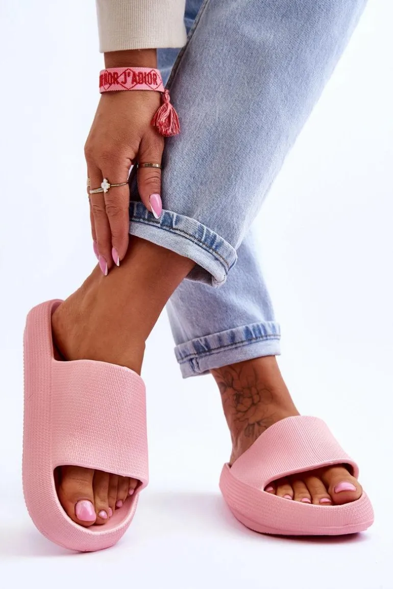 Piankowe Modne Klapki Na Masywnej Platformie Różowe Linnea