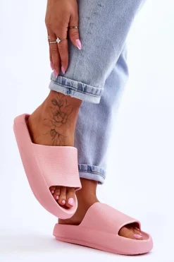 Piankowe Modne Klapki Na Masywnej Platformie Różowe Linnea