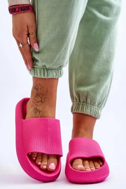 Piankowe Modne Klapki Na Masywnej Platformie Fuksja Linnea