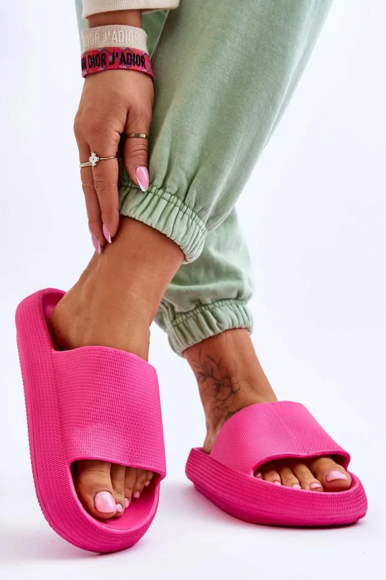 Piankowe Modne Klapki Na Masywnej Platformie Fuksja Linnea