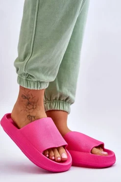 Piankowe Modne Klapki Na Masywnej Platformie Fuksja Linnea