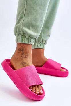 Piankowe Modne Klapki Na Masywnej Platformie Fuksja Linnea