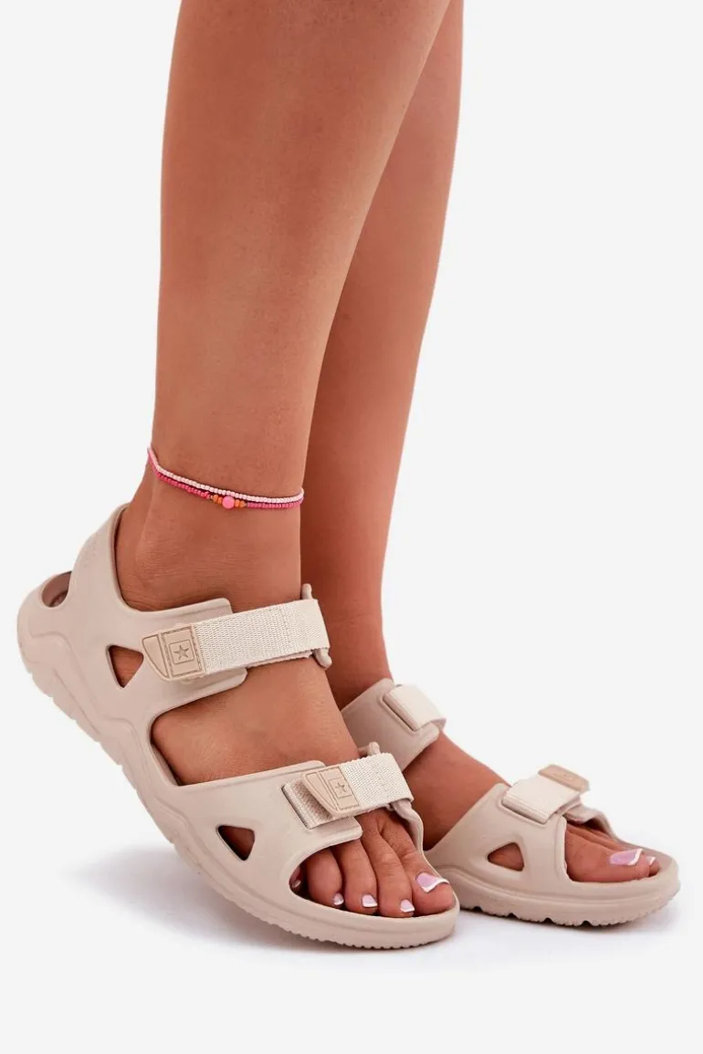 Piankowe Sandały Damskie Na Platformie Big Star RR274A515 Beżowe