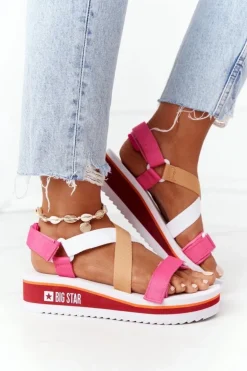Piankowe Sandały Na Koturnie Big Star HH274A083 Różowe