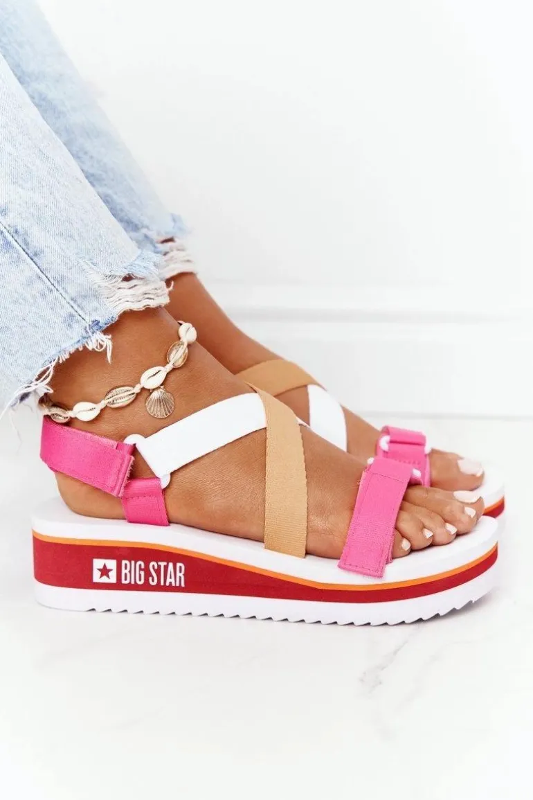 Piankowe Sandały Na Koturnie Big Star HH274A083 Różowe