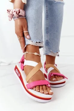 Piankowe Sandały Na Koturnie Big Star HH274A083 Różowe