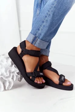 Piankowe Sandały Na Koturnie Big Star FF274A349 Czarne