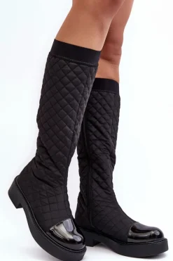 Pikowane Kozaki Przed Kolano Na Płaskim Obcasie Czarne Amalfri