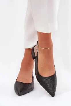 Plecione Sandały Damskie Na Delikatnym Obcasie Czarne Jorela