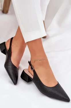 Plecione Sandały Damskie Na Delikatnym Obcasie Czarne Jorela