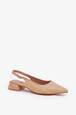 Plecione Sandały Damskie Na Delikatnym Obcasie Beżowe Jorela