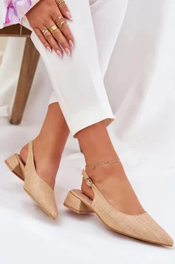 Plecione Sandały Damskie Na Delikatnym Obcasie Beżowe Jorela