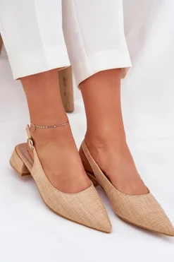 Plecione Sandały Damskie Na Delikatnym Obcasie Beżowe Jorela