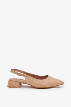 Plecione Sandały Damskie Na Delikatnym Obcasie Beżowe Jorela