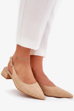 Plecione Sandały Damskie Na Delikatnym Obcasie Beżowe Jorela