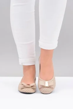 Polskie Skórzane Ażurowe Balerinki Kokarda Marianna