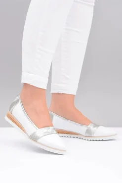 Polskie Skórzane Białe Balerinki Moro Persi