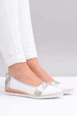 Polskie Skórzane Białe Balerinki Moro Persi