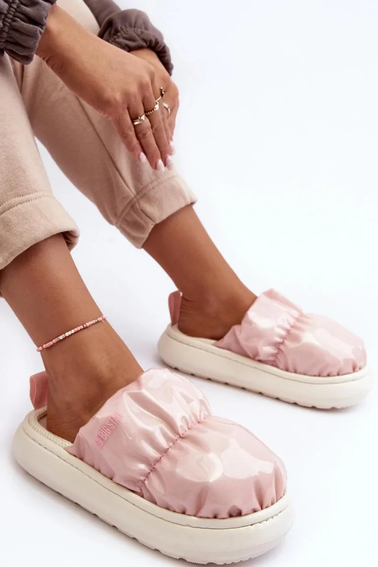 Połyskujące Kapcie Damskie Różowe Big Star MM274129