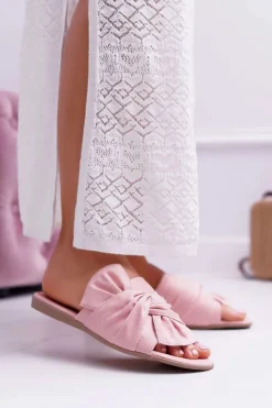 Połyskujące Klapki Z Wiązaniem Różowe Emilia