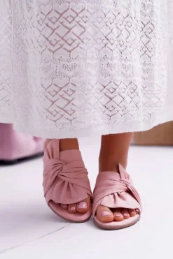 Połyskujące Klapki Z Wiązaniem Różowe Emilia