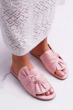 Połyskujące Klapki Z Wiązaniem Różowe Emilia