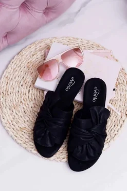 Połyskujące Klapki Z Wiązaniem Czarne Emilia