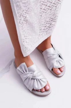 Połyskujące Klapki Z Wiązaniem Szare Emilia