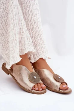 Połyskujące Sandały Damskie Ozdobnym Detalem S.Barski KV51-012 Różowe Złoto